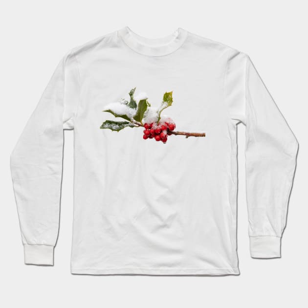 Snowy Holly Long Sleeve T-Shirt by Elusive Edamame